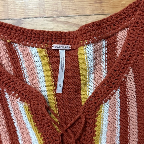 Free People Retro 70s Festival Lollypop Crochet Mini Dress Sunset Combo Large - Picture 3 of 4